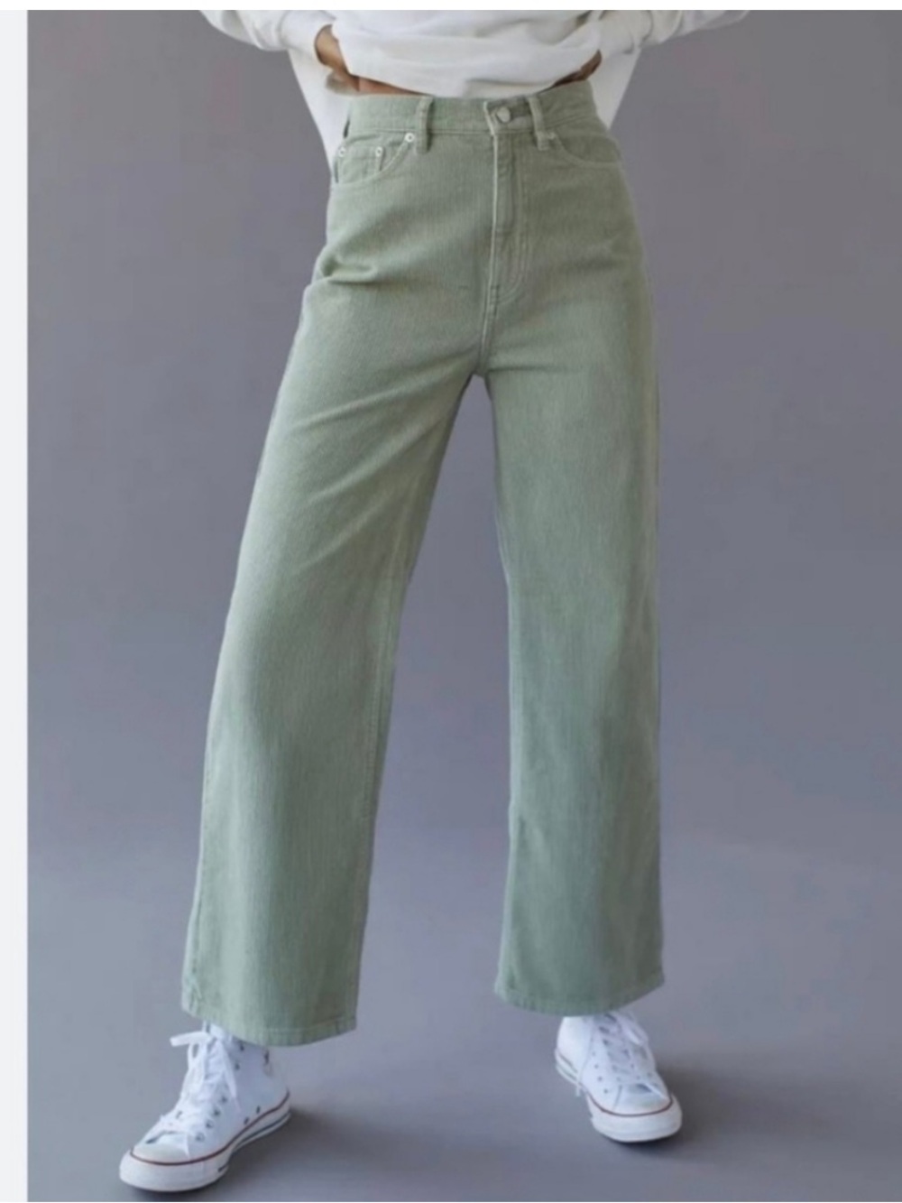 BDG Urban Outfitters High & Wide Light Sage Wide Leg Corduroy 100% Cotton Pants